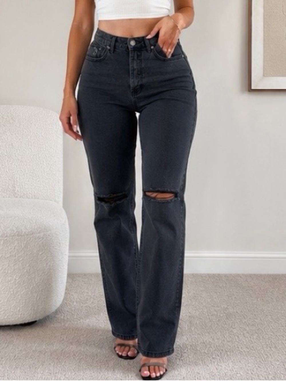 House of CB Pants Button Fly Denim YARA Jeans Womens Size Medium
